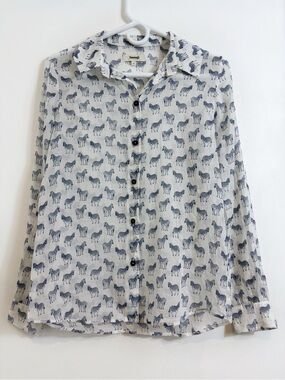 Samuji Zebra Novelty Button Down Long Sleeve Shirt FLAW